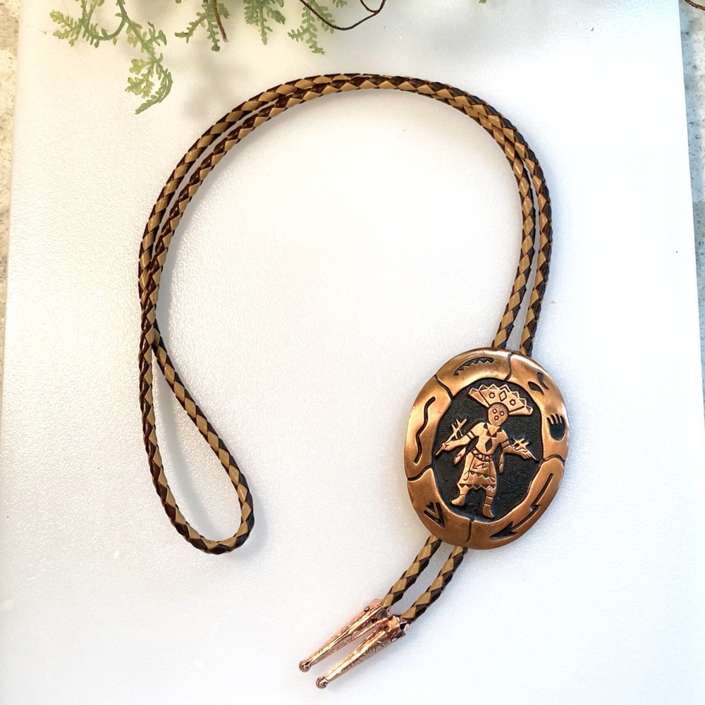 Vintage Bell Trading Post Kachina Copper Concho Native American Bolo Tie